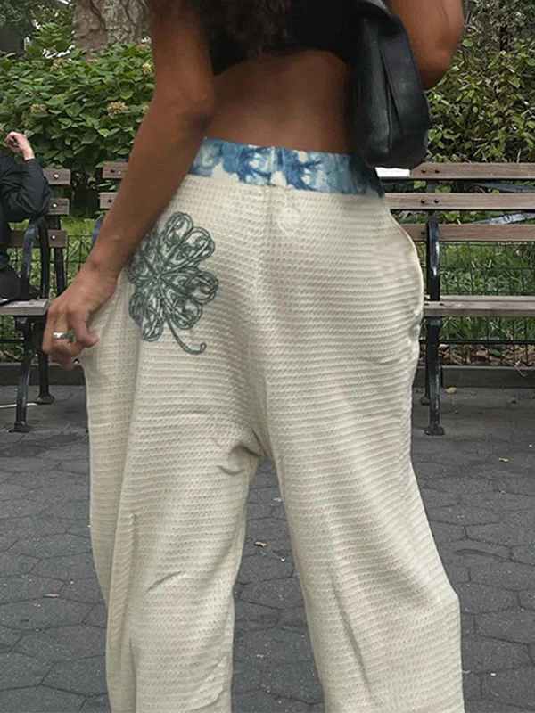 Hot Girl Street Fashion Color-Blocked Graffiti Print Loose Straight Wide Leg Pants - Image 6