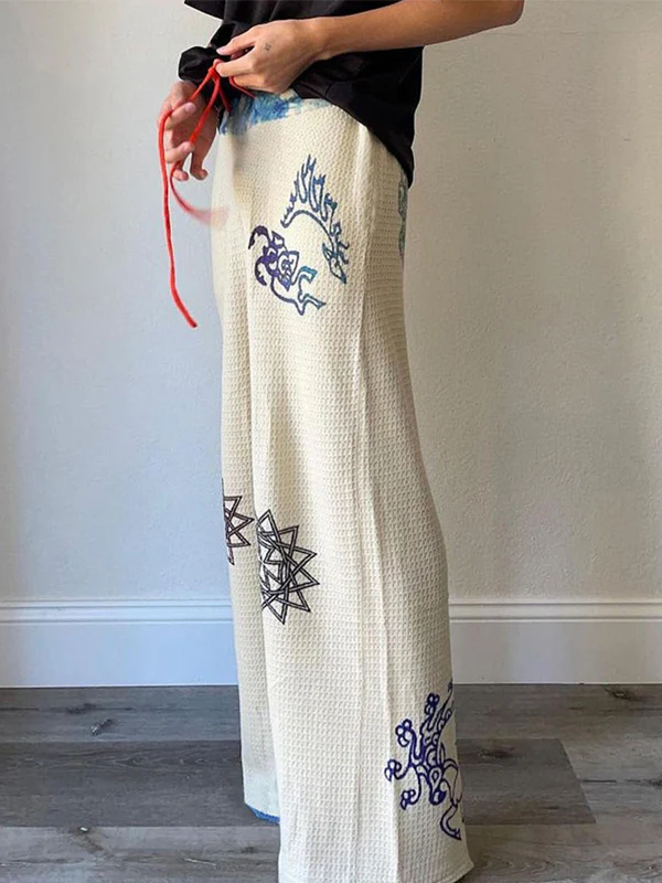Hot Girl Street Fashion Color-Blocked Graffiti Print Loose Straight Wide Leg Pants - Image 7