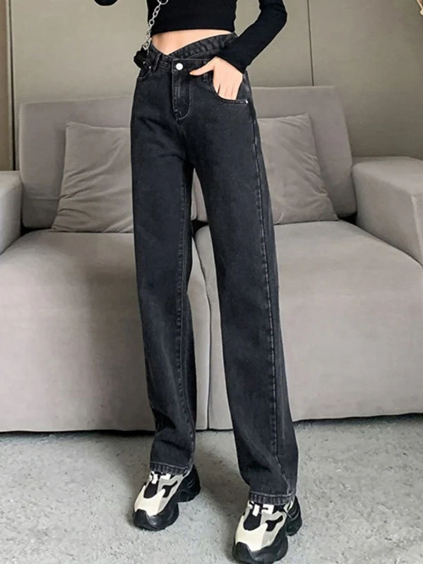 Irregular Design High Rise Boyfriend Jeans - Image 10