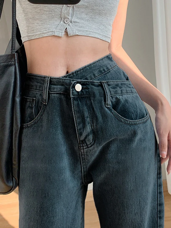 Irregular Design High Rise Boyfriend Jeans - Image 15