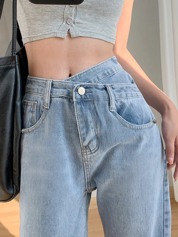 Irregular Design High Rise Boyfriend Jeans - Image 5