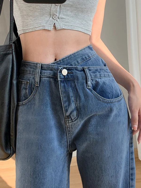 Irregular Design High Rise Boyfriend Jeans - Image 9