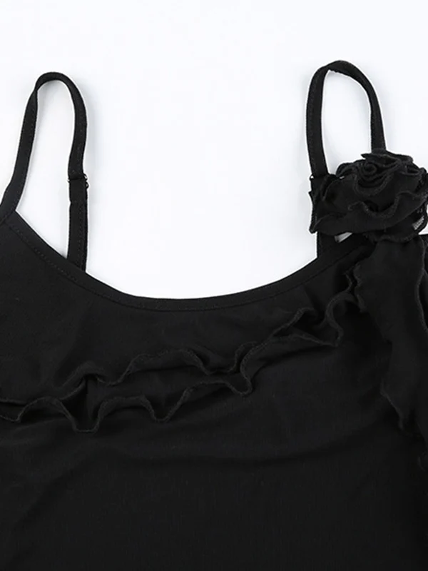 Irregular Ruffle Splice Flower Decor Mesh Cami Top - Image 5