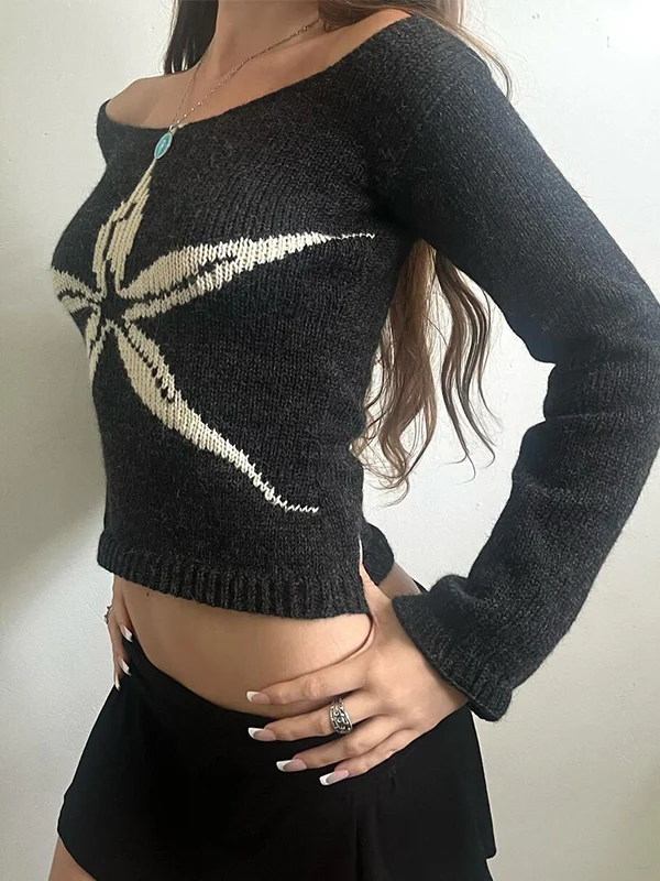 Jacquard Crew Neck Long Sleeve Knits - Image 11