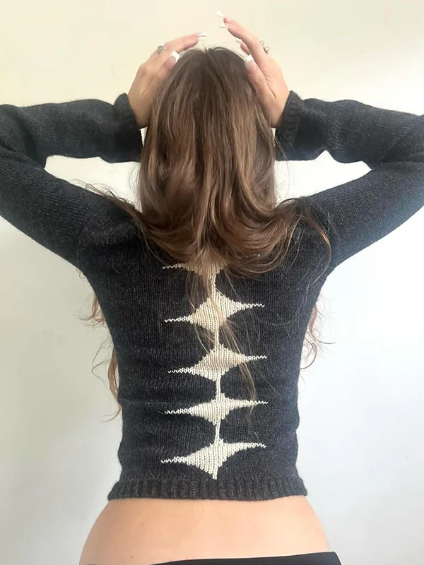 Jacquard Crew Neck Long Sleeve Knits - Image 12