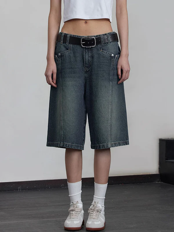 Vintage Washed Aged Denim Shorts - Image 2