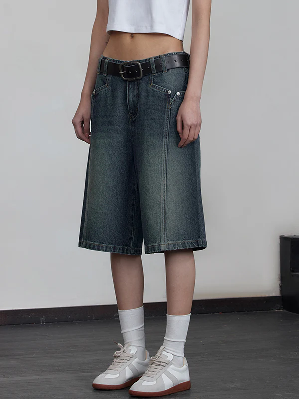Vintage Washed Aged Denim Shorts - Image 3