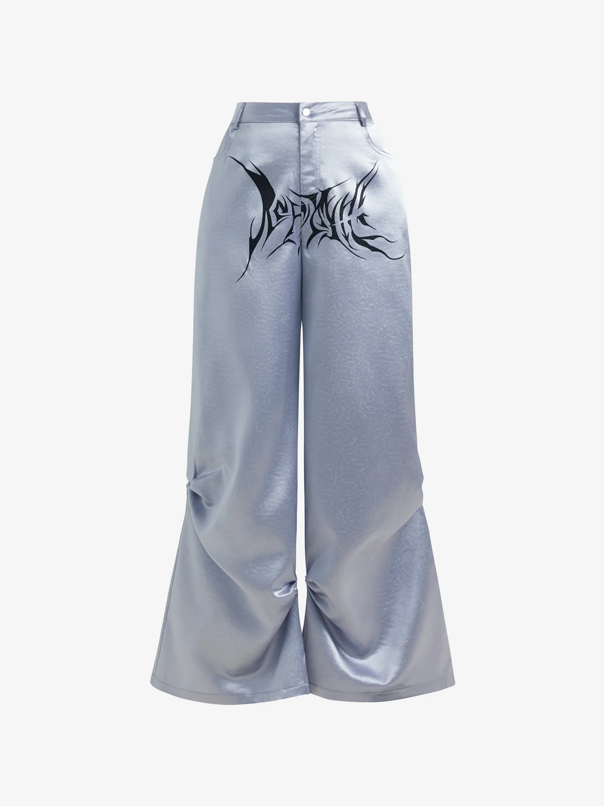 Dark Print Contrast Low Waist Loose Straight Satin Floor Length Pants