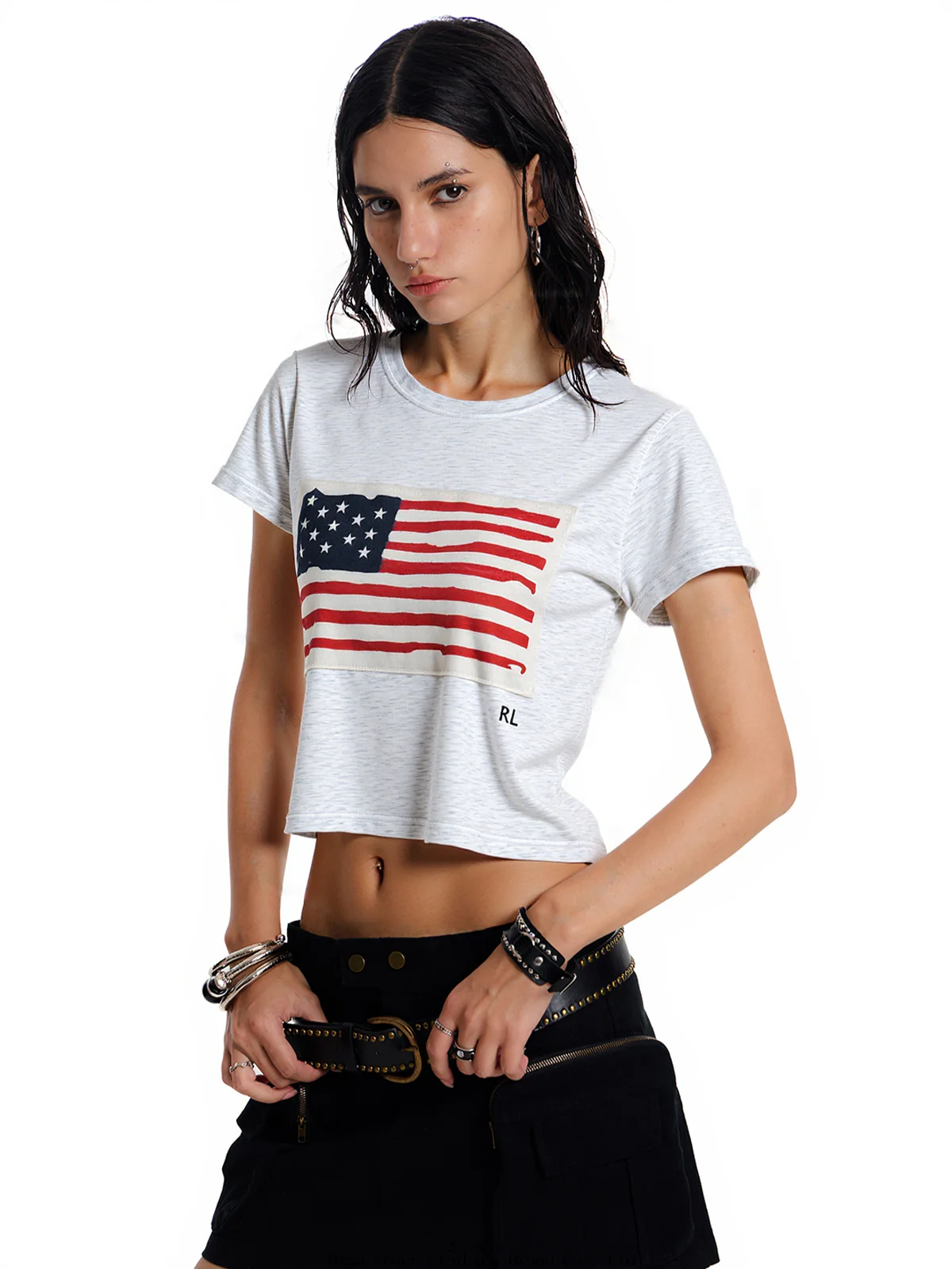 American Flag Print Navel Baring Tee - Image 3