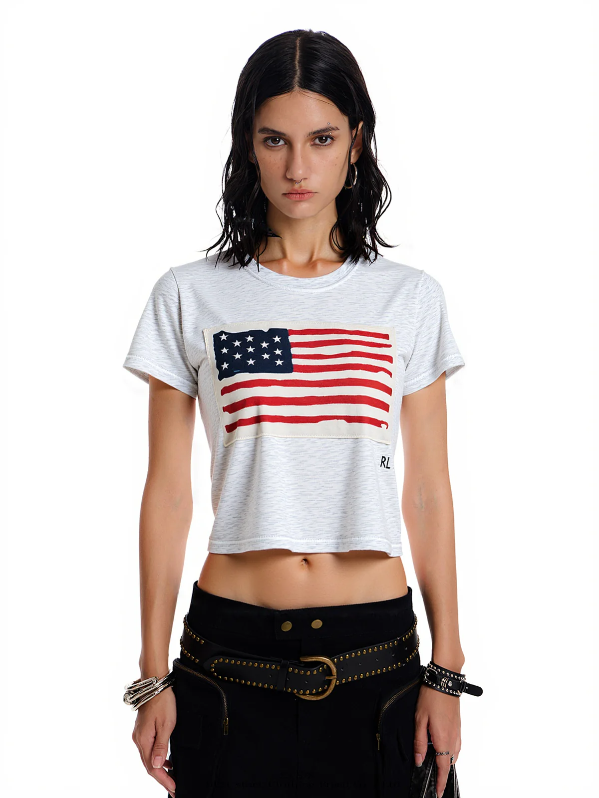 American Flag Print Navel Baring Tee - Image 4