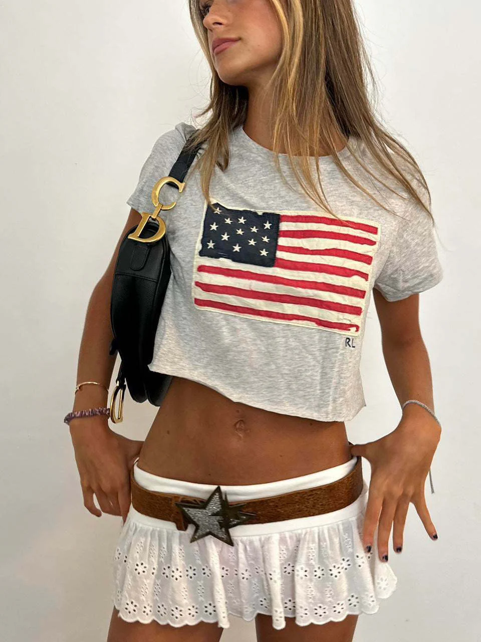 American Flag Print Navel Baring Tee - Image 6