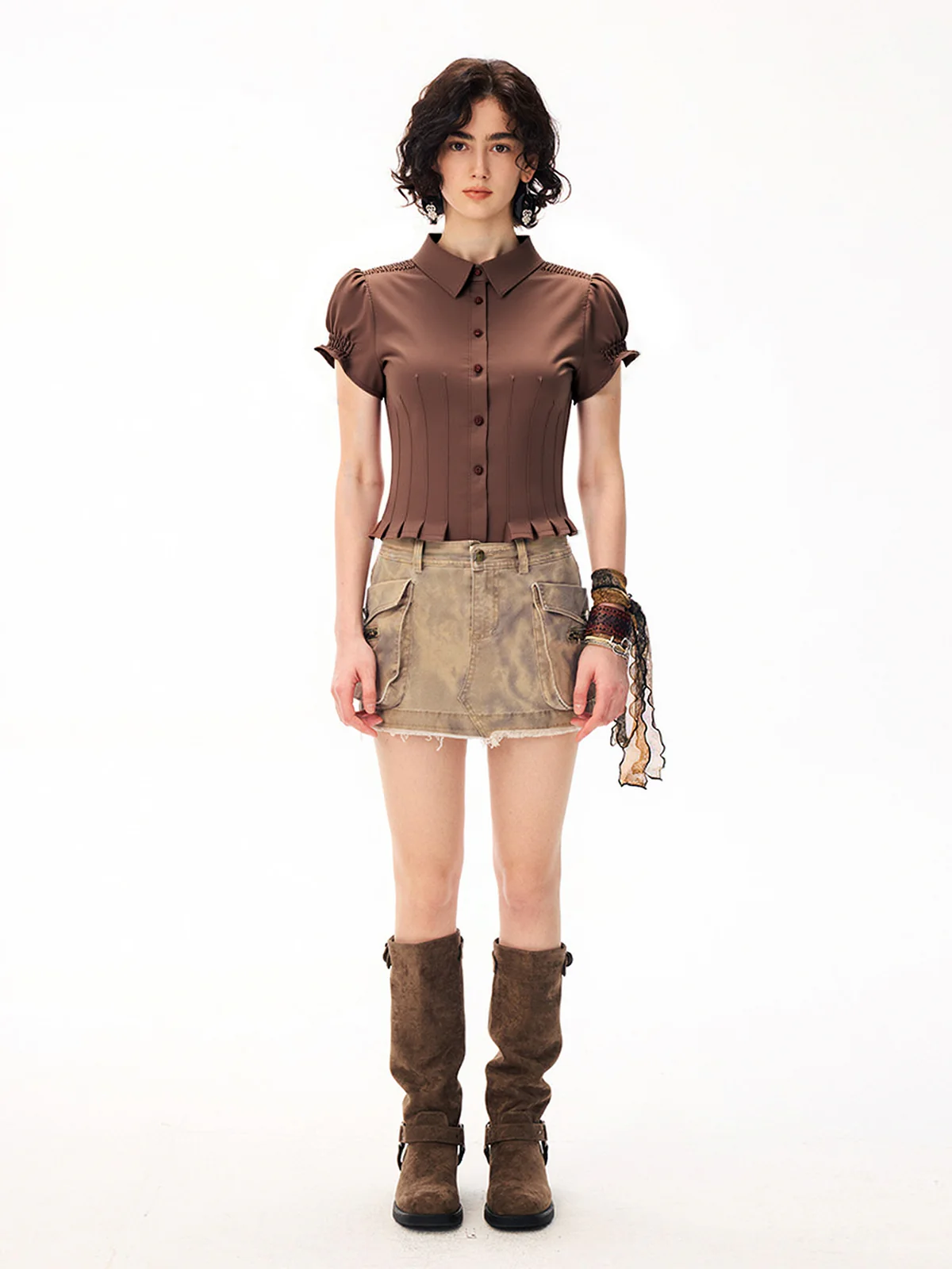Lapel Puff Sleeve Short Sleeve Shirt - Image 5