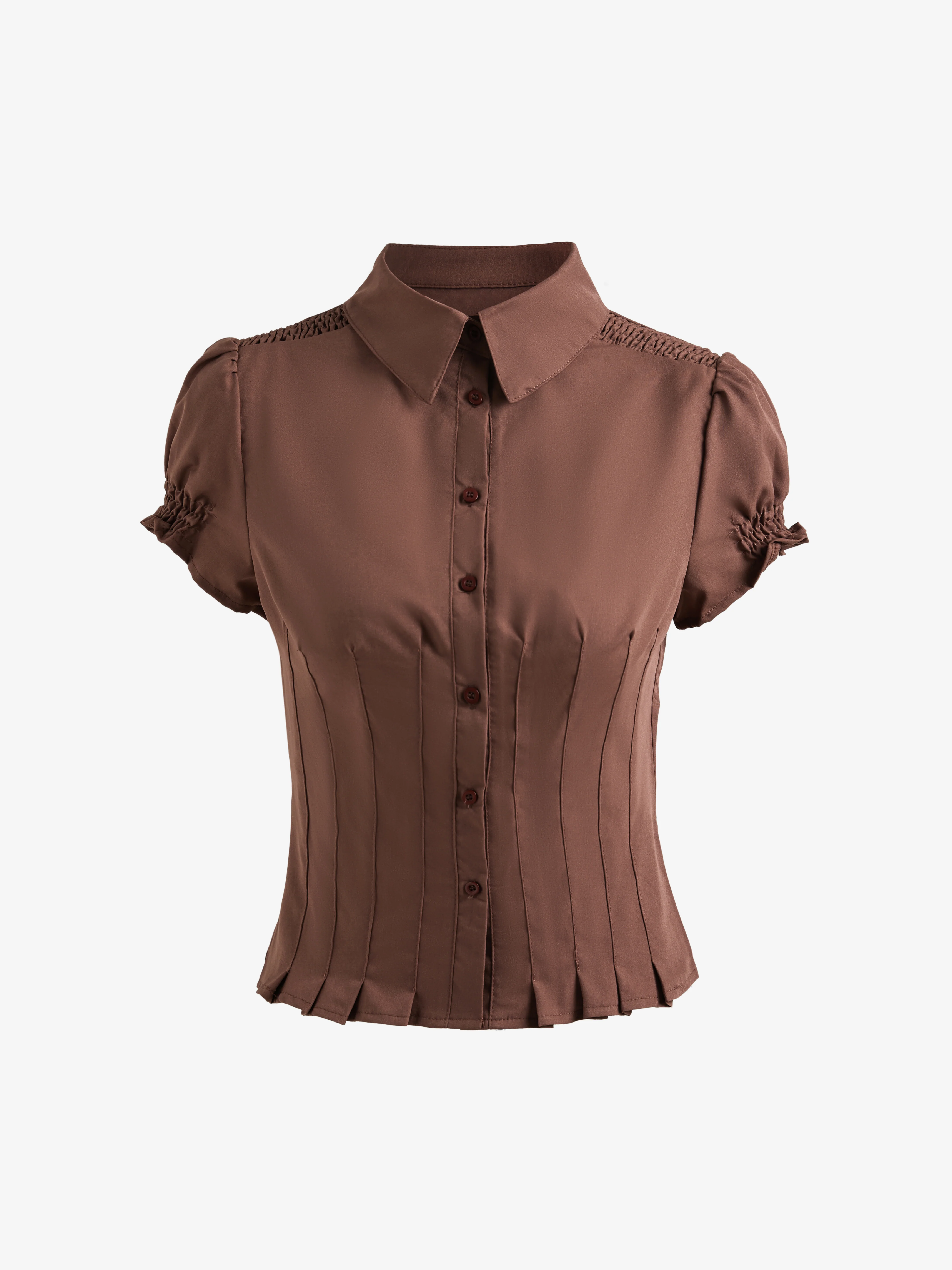 Lapel Puff Sleeve Short Sleeve Shirt - Image 6