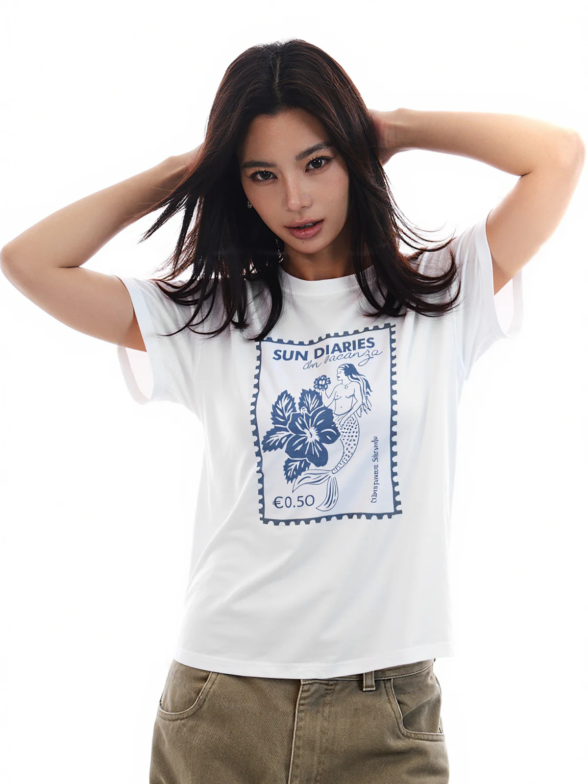 Flower Print Retro All Match Loose Tee - Image 3