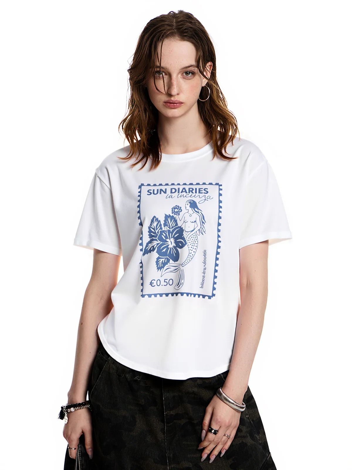 Flower Print Retro All Match Loose Tee - Image 4