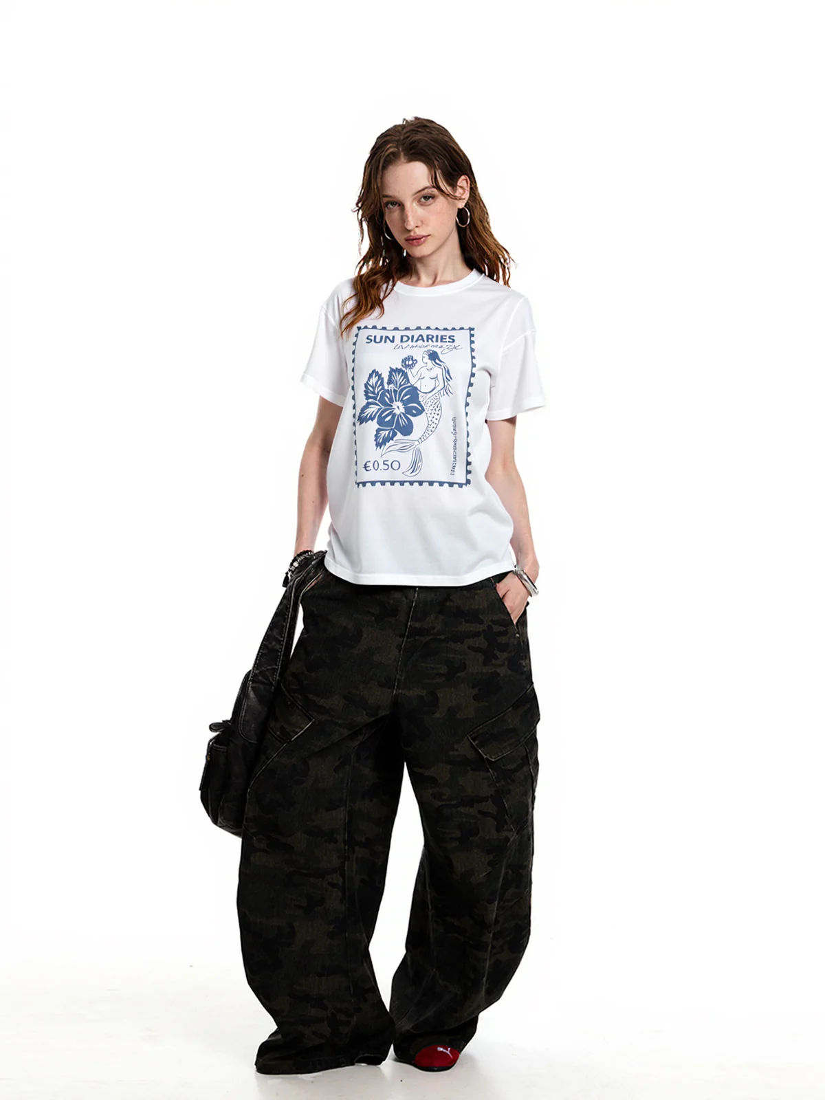 Flower Print Retro All Match Loose Tee - Image 5