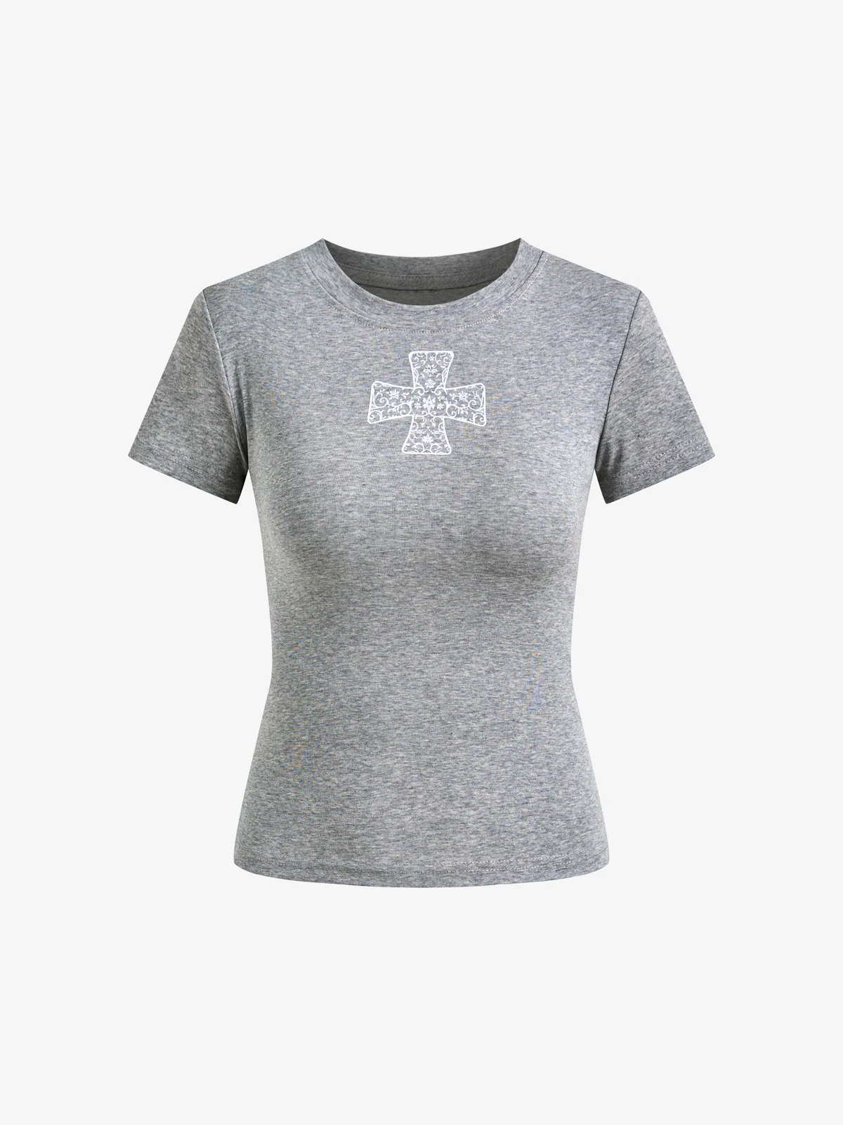 Lace Cross Print Short Sleeve
