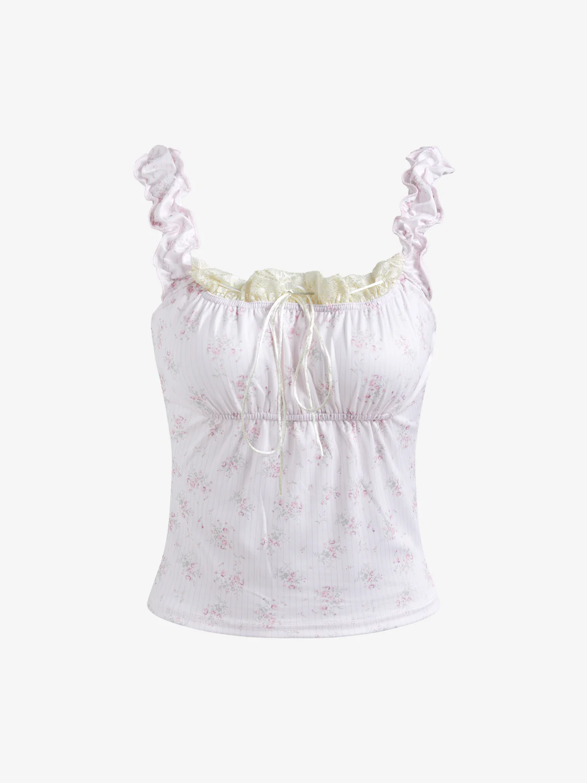 Lace Paneled Floral Cropped Tank Top - Image 2