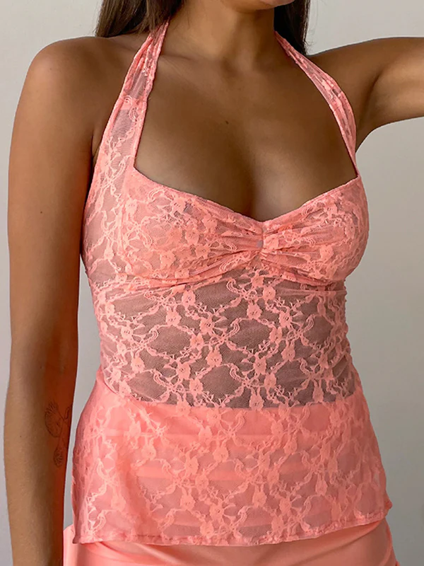 Lace-Paneled Open-Back Halterneck Top - Image 11