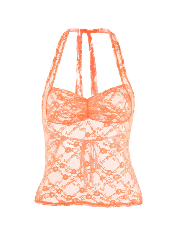 Lace-Paneled Open-Back Halterneck Top - Image 12