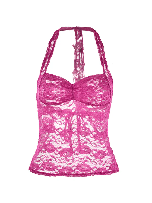 Lace-Paneled Open-Back Halterneck Top - Image 6