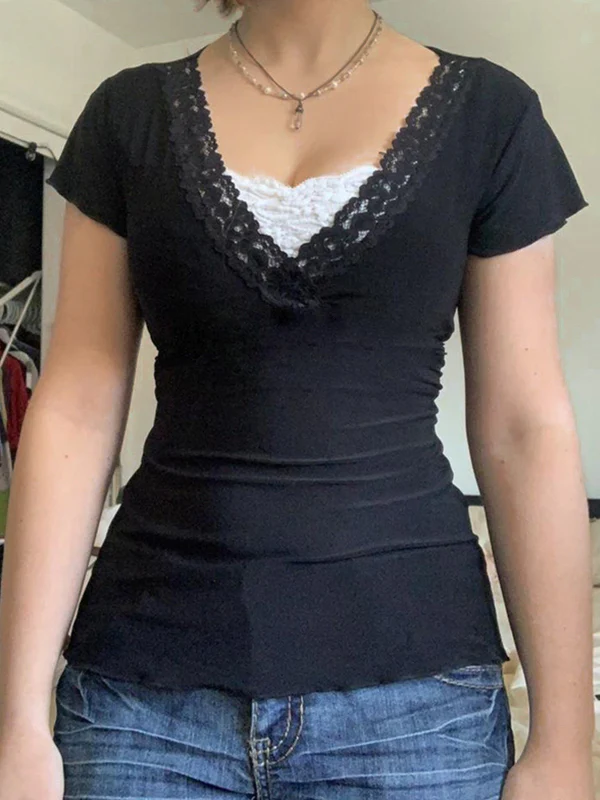 Lace Paneled Short Sleeve Tee - Image 8