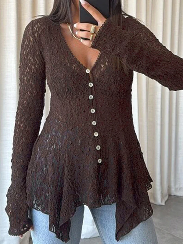 Lace Patchwork Solid Colour Cardigan - Image 4
