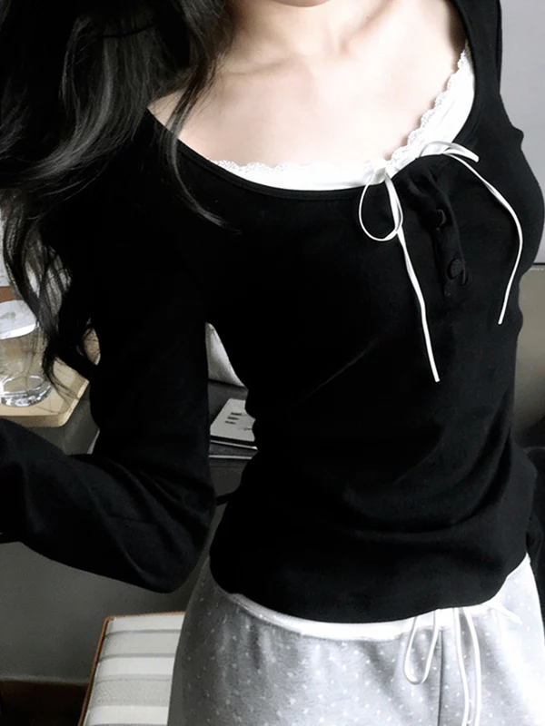 Lace Trim Applique Long Sleeve - Image 3