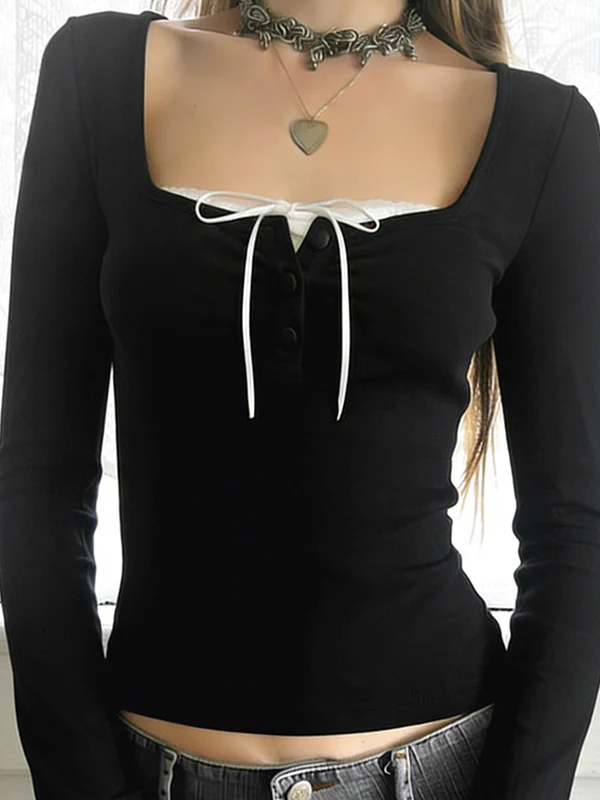 Lace Trim Applique Long Sleeve - Image 4