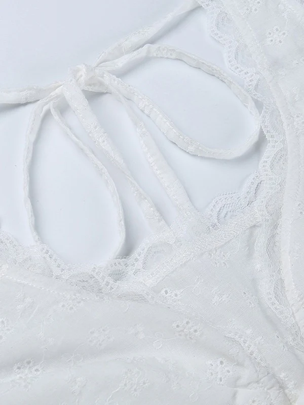 Lace Trim Backless Strappy Tie Corset Top - Image 6