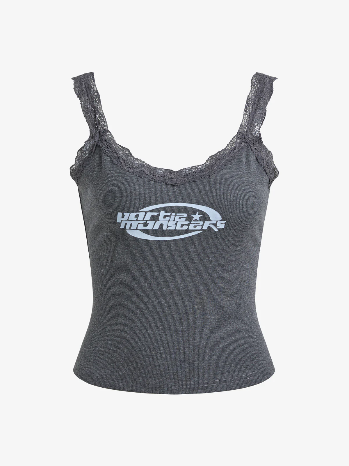 Lace Trim Gray Ietter Tank Top - Image 6