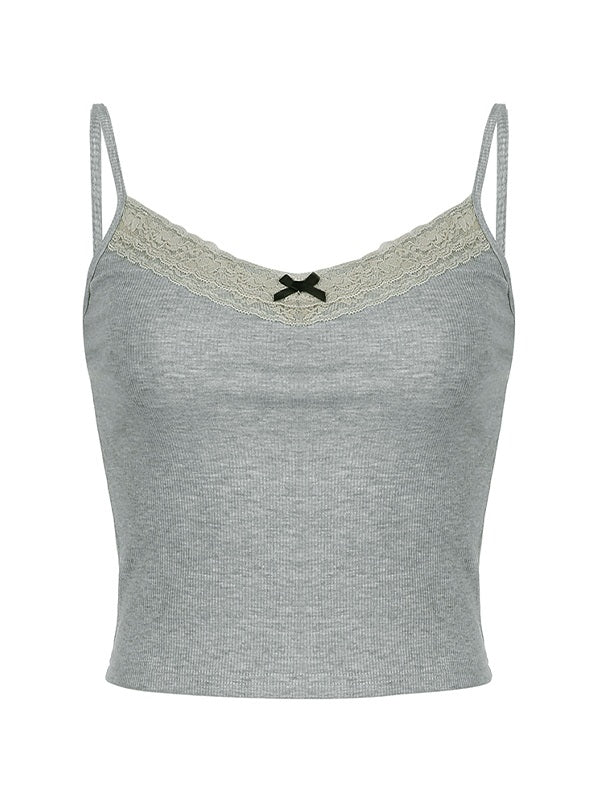 Lace Trim Gray Tank Top - Image 14