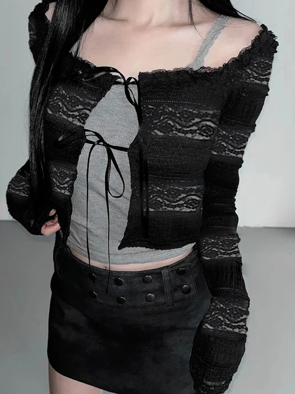 Lace-Trimmed Bow Cardigan - Image 3