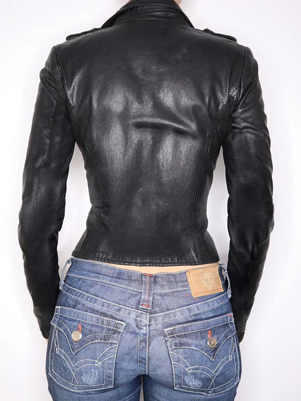 Lapel Leather Patchwork Jacket - Image 3