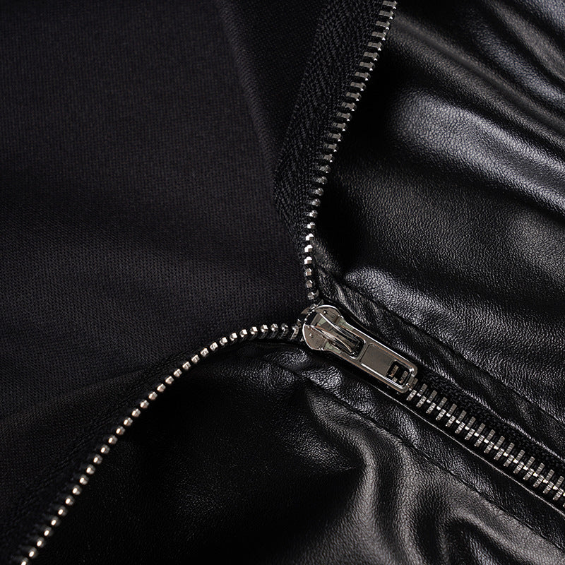 Lapel Leather Patchwork Jacket - Image 5