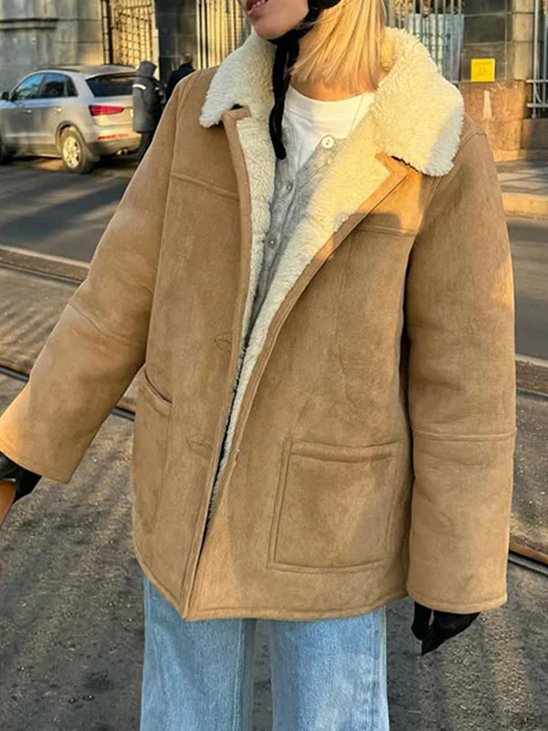 Lapel Suede Coat - Image 6