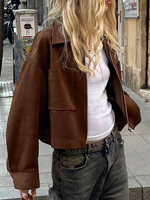 Lapel Zip Suede Jacket