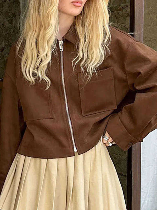 Lapel Zip Suede Jacket - Image 2