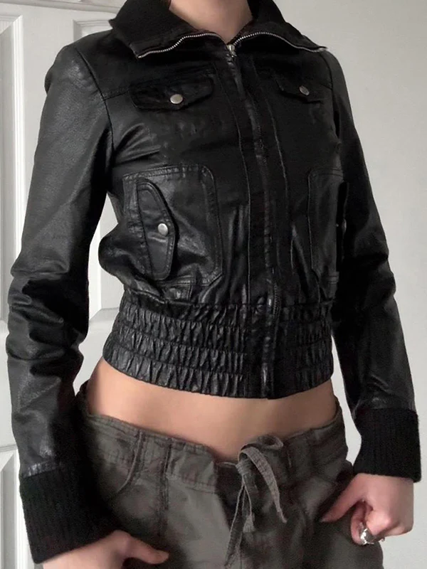Retro Waist-Snatching Leather Jacket - Image 2