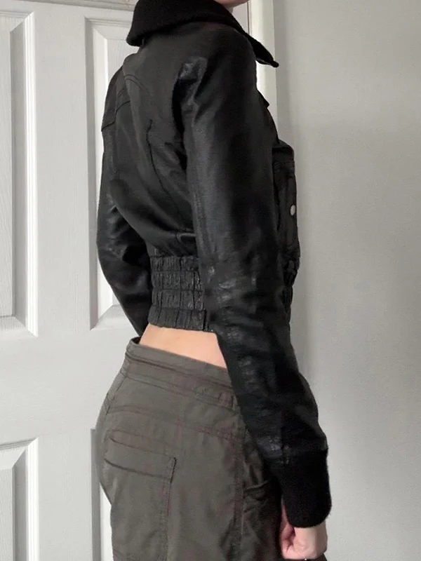 Retro Waist-Snatching Leather Jacket - Image 3