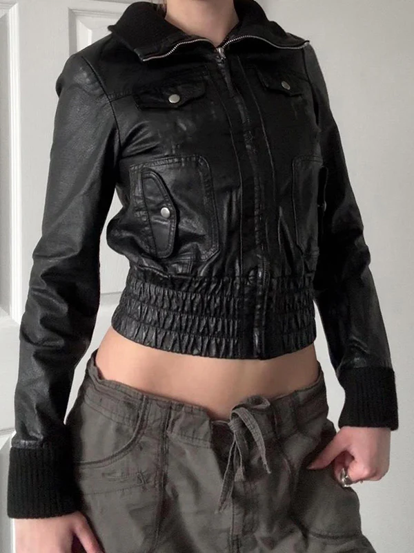 Retro Waist-Snatching Leather Jacket - Image 4