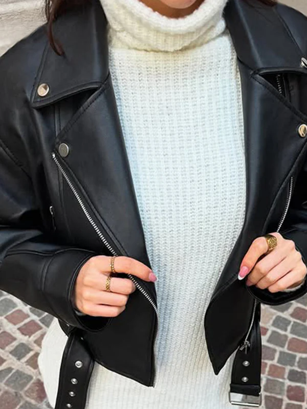 Leather Patchwork Zipper Jacket