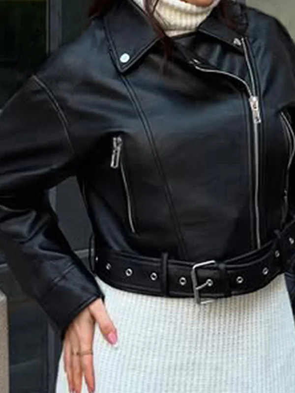 Leather Patchwork Zipper Jacket - Image 2
