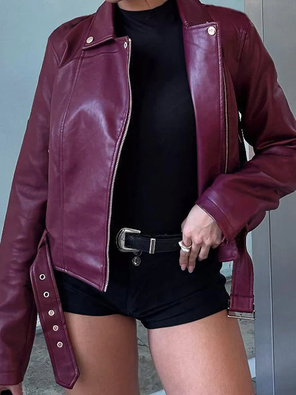 Leather Patchwork Zipper Jacket - Image 3