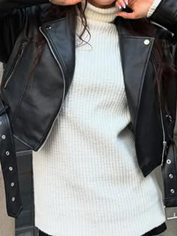 Leather Patchwork Zipper Jacket - Image 6