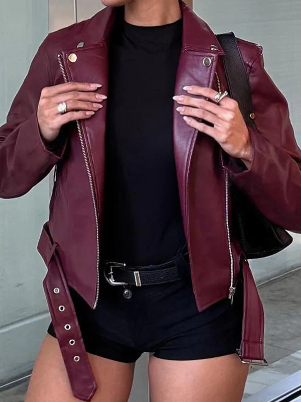 Leather Patchwork Zipper Jacket - Image 8
