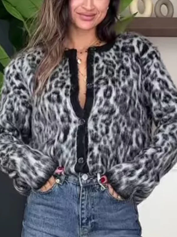 Leopard Print Color Blocking Soft Sweaters - Image 5