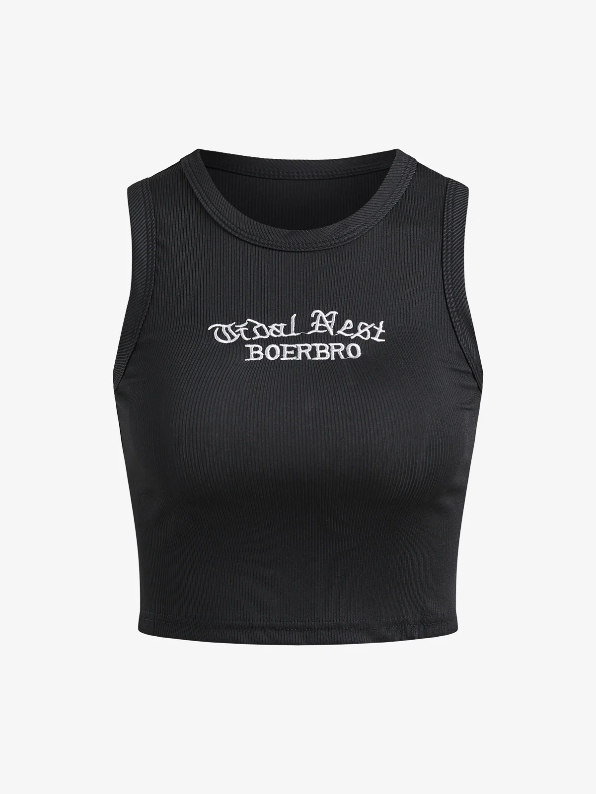 Letter Embroidery Ribbed Cropped Tank Top