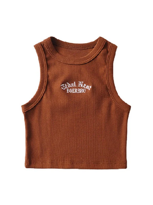 Letter Embroidery Ribbed Cropped Tank Top - Image 12