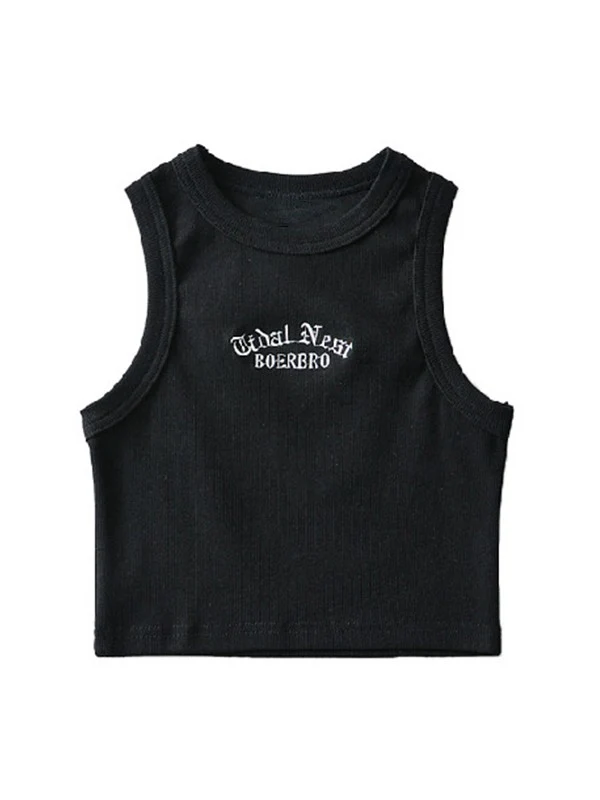 Letter Embroidery Ribbed Cropped Tank Top - Image 6